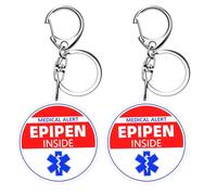 HJYYHY 2 Pack Epipen Keychain Tag Inside Keychain Bag Allergy Alert Bag With Quick Clip Double Sided Medical Alert Tags Symbol for Epipen Carry Case Diabetic Organizer Bag Acrylic