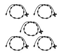 HJYZY 10 pcs Pulsera Decenario Knotted with Woven Cross Adjustable Rosary Cross Bracelet - Multiple Colour Suitable for men and women (Black)