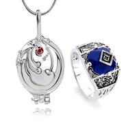 HJYZY 12 pcs The Vampire Diaries Jewelry Sticker Elena Gilbert Opening Vervain Locket Pendant Necklace Daylight Walking Signet Caroline's Ring Jewelry Set Cosplay for Fans, Silver