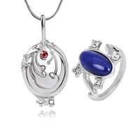 HJYZY 12 pcs The Vampire Diaries Jewelry Sticker Elena Gilbert Opening Vervain Locket Pendant Necklace Elena Sapphire Crystal Daylight Ring Jewelry Set Cosplay for Fans
