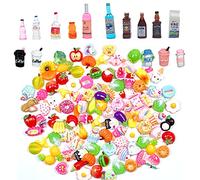HJYZY 120 pcs Doll House Mixed Resin Foods Set for Mini Kitchen Pretend Play Mini Cake Topper