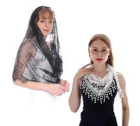 HJYZY 2 pcs Infinity Chapel Veil Triangle Lace Mantilla Veil Floral Lace Scarf Shawl Veil