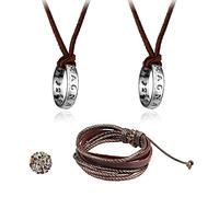 HJYZY 28 pcs Uncharted 4 Drake jewelry Sticker Set Ring Pendant Necklace Brown Leather Men's Cuff Bracelet
