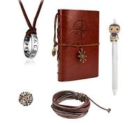 HJYZY 29 pcs Uncharted 4 Leather Writing Journal Noteboo Note pen Brown Vintage Refillable Journey Diary Drake Stickers Ring Necklace Retractable Leather Bracelet
