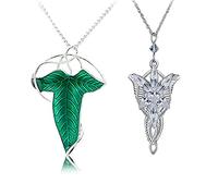 HJYZY 2pcs The Ring Necklace Vintage Green Leaf Elven Pin Brooch Pendant Chain Necklace