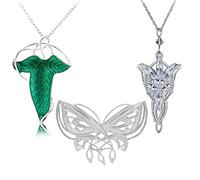 HJYZY 3 pcs Arvven Evening Star Butterfly Brooch L. of The Ring Necklace Vintage Green Leaf Elven Pin Brooch Pendant Chain Necklace