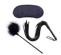 HJYZY 3 pcs Feather Tickler and Eye Mask Black Riding Whip Faux Leather Horse Riding Whip Leather Riding Crop for Horses for Lover Costume French Maid Costume Accessory Kit