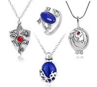 HJYZY 4 pcs Vampire Diaries Jewelry Daywalking Katherine Sapphire Elena Gilbert Opening Vervain Locket Bonnie Necklace Elena Sapphire Crystal Daylight Ring Jewelry Set Cosplay for Fans