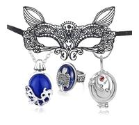 HJYZY 4 pcs Vampire Diaries Jewelry Daywalking Katherine Sapphire Elena Gilbert Opening Vervain Locket Necklace Salvatore Damon Stefan finger Family Crest Ring Black Lace Masquerade Mask