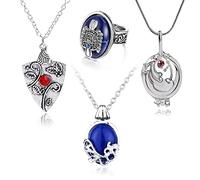 HJYZY 4 pcs Vampire Diaries Jewelry Daywalking Katherine Sapphire Elena Gilbert Opening Vervain Locket Bonnie Necklace Daylight Walking Signet Damon's Ring Jewelry Set Cosplay for Fans