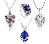 HJYZY 4 pcs Vampire Diaries Jewelry Daywalking Katherine Sapphire Elena Gilbert Opening Vervain Locket Bonnie Necklace Daylight Walking Signet Caroline's Ring Jewelry Set Cosplay for Fans