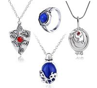 HJYZY 4 pcs Vampire Diaries Jewelry Daywalking Katherine Sapphire Elena Gilbert Opening Vervain Locket Bonnie Necklace Vampire Family Ring Klaus Mikaelson's Ring for Fans