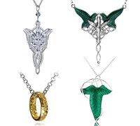 HJYZY 4pcs Elven Leaf Arago Arvven star Pendant Necklace Gold Tone The Ring Pendant Necklace Vintage Green Leaf Elven Pin Brooch Pendant Chain Necklace