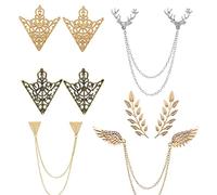 HJYZY 6 pcs Deer Head Double Link Chains Angel Wings Tassel Chain Brooch Retro Hollow Pattern and Angle Triangle Tassels Collar Pins Brooch Clip Shirt Collar Decoration Parts with Box