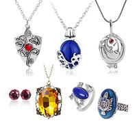 HJYZY 7 pcs Vampire Diaries Jewelry Daywalking Katherine Sapphire Elena Gilbert Opening Vervain Locket Bonnie Necklace Salvatore Damon Stefan finger Family Crest Ring Diamond Stud Earrings