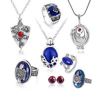 HJYZY 8 pcs Vampire Diaries Jewelry Daywalking Katherine Sapphire Elena Gilbert Opening Vervain Locket Bonnie Necklace Salvatore Damon Stefan finger Family Crest Ring Diamond Stud Earrings