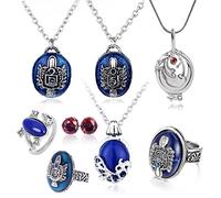 HJYZY 8pcs Vampire Diaries Jewelry Daywalking Katherine Sapphire Elena Gilbert Opening Vervain Locket Necklace Salvatore Damon Stefan finger Family Crest Ring Diamond Stud Earrings, silver