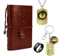 HJYZY Anime Skeleton Jewelry Set The Straw Hat pendant Necklace retro Leather Bound Journal Writing Pirate Notebook with Stickers 14 Pcs
