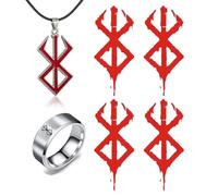 HJYZY Berserkers Behelit Necklace Stainless Steel Ring Anime Temporary Tattoos Stickers Cosplay jewelry Accessories Set Gift for Fans 6 Pcs