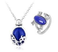 HJYZY The Vampire Daywalking Katherine Sapphire Crystal Pendant Necklaces Elena Sapphire Crystal Daylight Ring Set for Fans 2 pcs