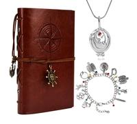HJYZY The Vampire Jewelry Set for Women's Vintage Leather Writing Journal Elena Notebook Daywalking Katherine Bracelet Stefan Family Necklace 3 Pcs