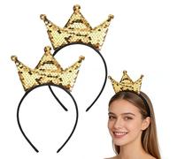 HJZHI 2 Pcs Sequins Crown Headband, Princess Glitter Crowns Headbands Cute Gold Crown headband Shiny Gold Hair band Accessories for Girls Women Birthday Party