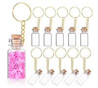 HJZHII 10 Pcs Mini Glass Bottles, 3ml Wish Jar Keychains with Corks Lids Tiny Jars Potion Bottle Miniature Message Bottles for DIY Crafts Backpack Bag Hanging Wedding Party Favors