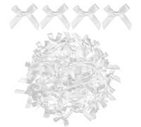 HJZHII 100 Pieces Tiny Bows, Mini Black Bows Satin Fabric Bow Gift Small Ribbon Bow DIY Wrapping Premade Bow for Treat Bags Cake Pops Candy Wedding Favors Bridal Shower Christmas Decor(White)