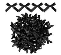 HJZHII 100 Pieces Tiny Bows, Mini Black Bows Satin Fabric Bow Gift Small Ribbon Bow DIY Wrapping Premade Bow for Treat Bags Cake Pops Candy Wedding Favors Bridal Shower Christmas Decor(Black)