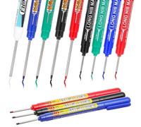 HJZHII 12 Pcs Long Head Deep Hole Marker Pens, 45/30/20 mm Deep Reach Metal Marking Pen Long Nosed Drill Hole Markers Waterproof Carpenter Pen for Woodworking Hardware Construction