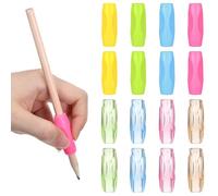 HJZHII 16PCS Silicone Grippers for Pencil with 3 Concaves, 8 Transparent and 8 Opaque Multicolour Comfort Grip for Pencil Pen Ergonomic Writing Aid for Adult Student Writing Drawing Stylus
