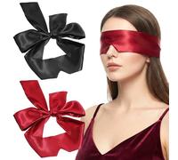 HJZHII 2 Pcs Satin Sleep Mask, Comfortable Eye Mask Blindfold Soft Black Satin Eyemask Adjustable Blackout Eye Cover Shade V-Shaped Sleeping Eyemask for Travel Yoga Nap Meditation(Black, Red)