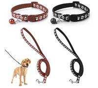 HJZHII 2Pcs Dog Collar, Small Medium Pet Dog Puppy Collar Sets with Safety Buckle Design Nylon Adjustable Durable Pet Collars with Bell and 120cm Leash (Black, Coffee)
