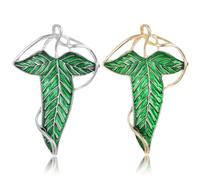 HJZHII 2Pcs Elven Green Tree Leaf Enamel Pin, Silver/Gold Cloak Leaf Clasp Brooches Costume Accessory for Festive Attire and Cosplay Jewelry