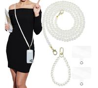 HJZHII 2pcs Pearl Cross Body Phone Lanyard, Hand-Free Wrist Strap Anti-Lost Pearl Beaded Detachable Crossbody Phone Chain with 2pcs Tether Pads for Camera Shoulder Bag
