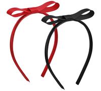 HJZHII 2PCS Satin Bow Headbands, Red Bow Headbands Thin Hair Bows Red Black Bows Headband Thin Headband Matilda Costume for Birthday Halloween Christmas Costume Party Cosplay Hair Accessories