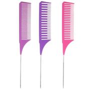 HJZHII 3PCS Highlighting Combs, Professional Hair Dye Comb Stylist Pintail Combs Weaving Comb with Long Stainless Steel Rat Tail 3 Sizes for Home Barbershop Salon(Purple, Magenta, Light Purple)