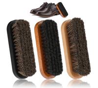 HJZHII 3Pcs Shoe Brush Set, Horsehair Shoe Shine Brush Shoe Polish Brushes Horse Hair Bristles Brush Cleaning Brushes with Wooden Handles for Boots Leather Car Seats Sofas Bags
