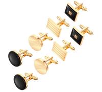 HJZHII 4 Pairs Cufflinks for Men Classic Tone Cuff Links Men's Gold Cufflinks Disc Square Rectangle Cuff Links Shirt Suit Cufflink for Wedding Groom Business Elegant Gift, S, Zinc, no gemstone
