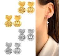 HJZHII 4 Pairs Earring Backs for Droopy Ears, Earring Lifter for Heavy Support Backs Large Backing Studs Secure Backers for Earlobe Stretched Earlobes Big Studs (Heart)