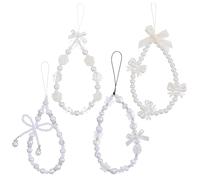 HJZHII 4PCS Cute Phone Charms Strap, Beaded Pearl Butterfly Bow Camera Strap Wrist Phone Bracelet Wrist Straps Beaded Pearl Bracelet Lanyard Keychain Charm for Women