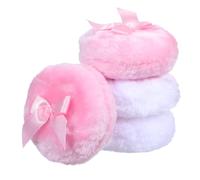 HJZHII 4PCS Large Fluffy Powder Puff, 3.5 Inch Round Soft Body Powder Puffs Reusable Dusting Powders Puff with Ribbon Bow Handle Makeup Body Applicator for Women Girls(Color B)