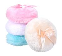 HJZHII 4PCS Large Fluffy Powder Puff, 3.5 Inch Round Soft Body Powder Puffs Reusable Dusting Powders Puff with Ribbon Bow Handle Makeup Body Applicator for Women Girls(Color A)