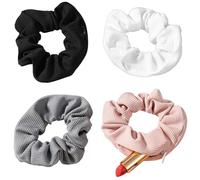 HJZHII 4PCS Pocket Scrunchie, Hidden Zipper Scrunchies Hair Ties Stash Scrunchy Large Ponytail Holder Hairs Accessories with Hidden Pocket for Women Girls Thin Thick Hair
