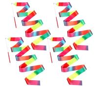 HJZHII 4PCS Rhythmic Dance Ribbons, 78.7 Inch Rainbow Gymnastics Ribbon Rainbow Streamers Twirling Sticks Gymnastics Ribbons Dancer Wand for Kids Adults Artistic Talent Shows Dancing Training