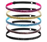 HJZHII 5 Pcs Glitter Running Headbands, Elastic Shiny Headbands Women Adjustable Headband Stretchy Sparkling Hair Accessories Non-Slip Sports Headband for Teen Girl Party Favors Yoga Athlete