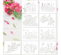 HJZHII 9 Pcs Flower Stencils, Cherry Blossom Vine Stencils Reusable Drawing Stencil Wildflower Paint Stencil for Painting on Wood for Painting Furniture DIY Home Decor Crafts