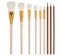 HJZHII 9 Pcs Pottery Glaze Brushes, Ceramic Brush Set Artist Paint Brush Sets Flat Round Pointed Blending Mop Brushes with Long Wooden Handle for Acrylic Watercolor Oil Painting Students