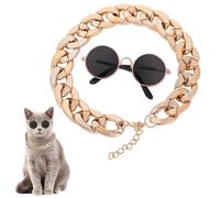 HJZHII Cat Costume Sunglasses with Collar Chain, Retro Pet Eyeglasses Funny Kittens Costume Docorations Cosplay Dog Puppies Photo Props for Birthday (Rose Gold)
