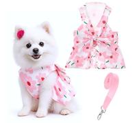 HJZHII Dog Dresses for Small Dogs Girls, Floral Print Puppy Clothes Bowknot Harness Dress Doggy Princess Spring Summer Breathable Female Pet Skirts Outfits with Collar Leash Attachment(Pink, S)